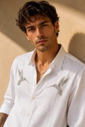 MerinoWear Riviera Twin Hummingbird Embroidered White Shirt