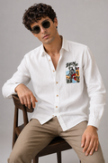 MerinoWear Riviera Artscape Embroidered White Shirt