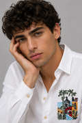 MerinoWear Riviera Artscape Embroidered White Shirt