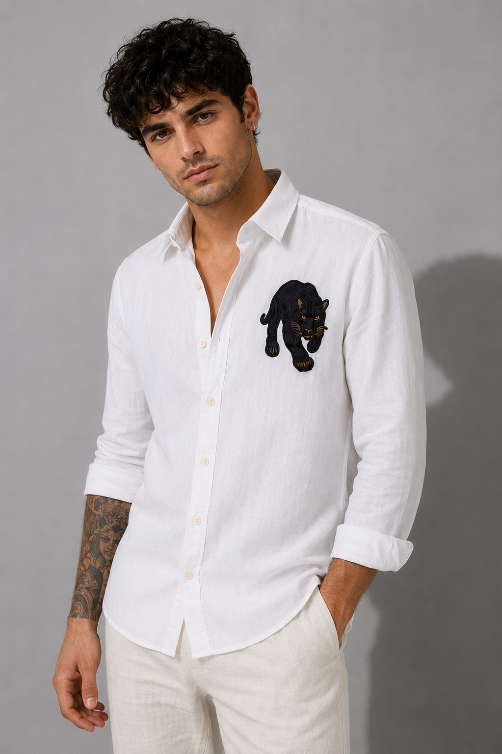 MerinoWear Black Panther White Linen Shirt