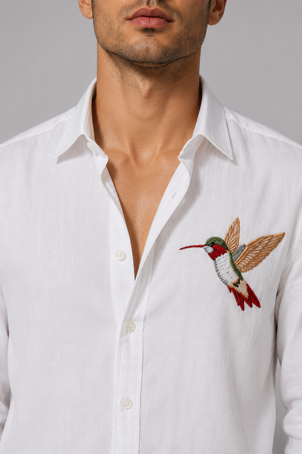 MerinoWear Flying Bird White Linen Shirt