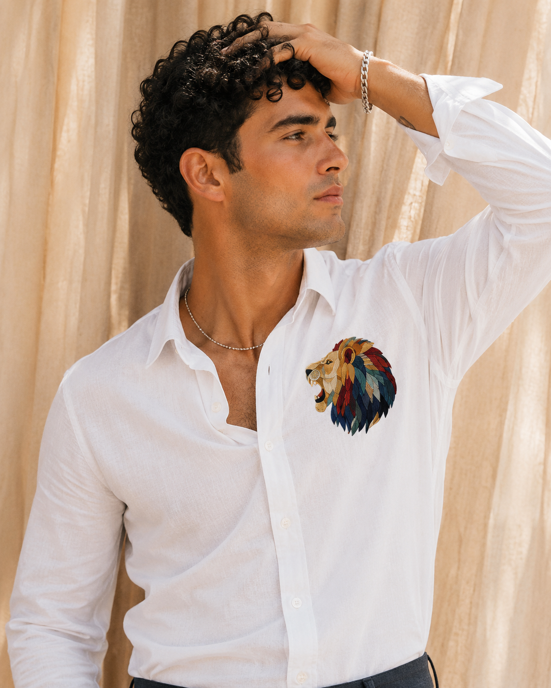 MerinoWear Royal Lion White Linen Shirt