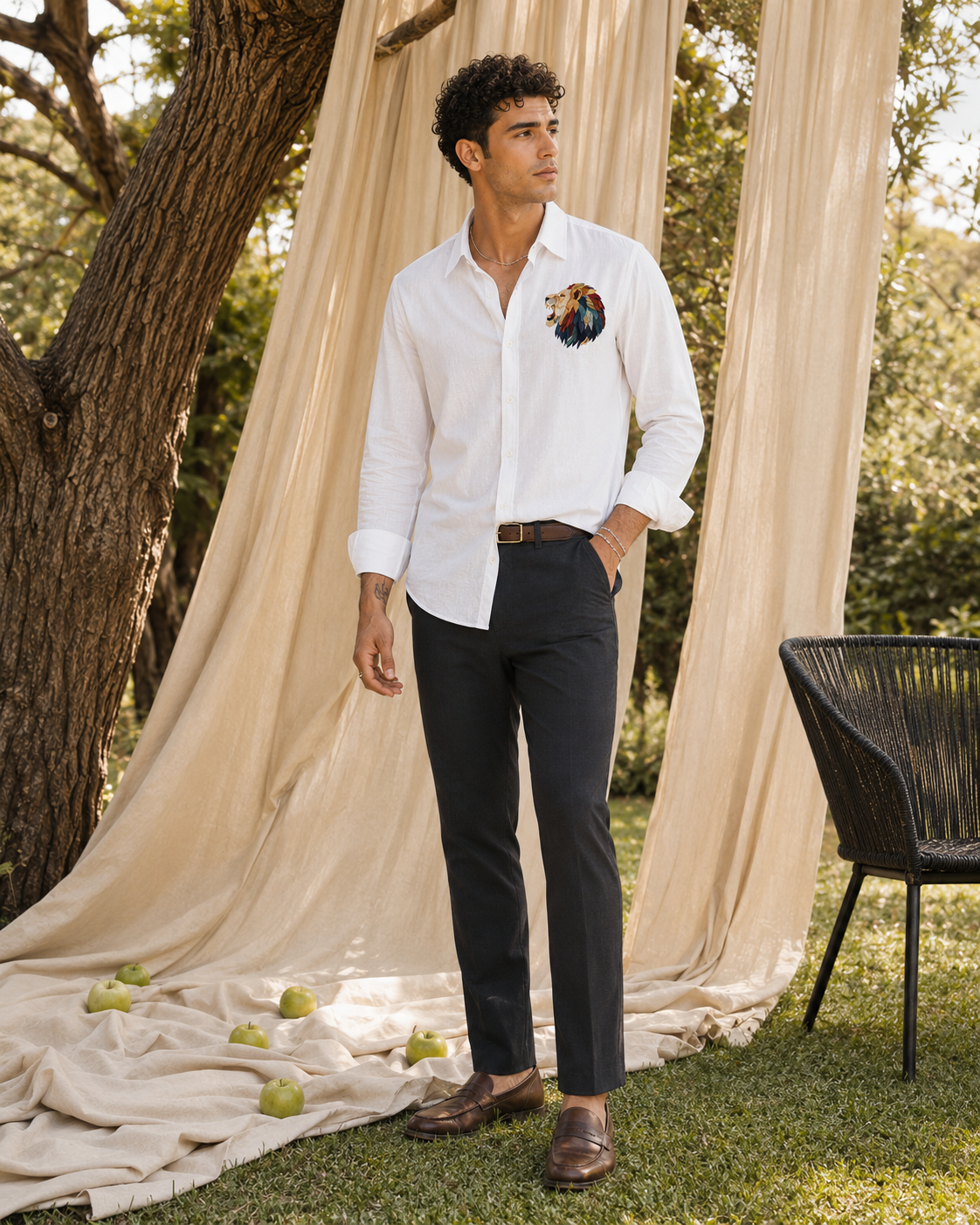 MerinoWear Royal Lion White Linen Shirt