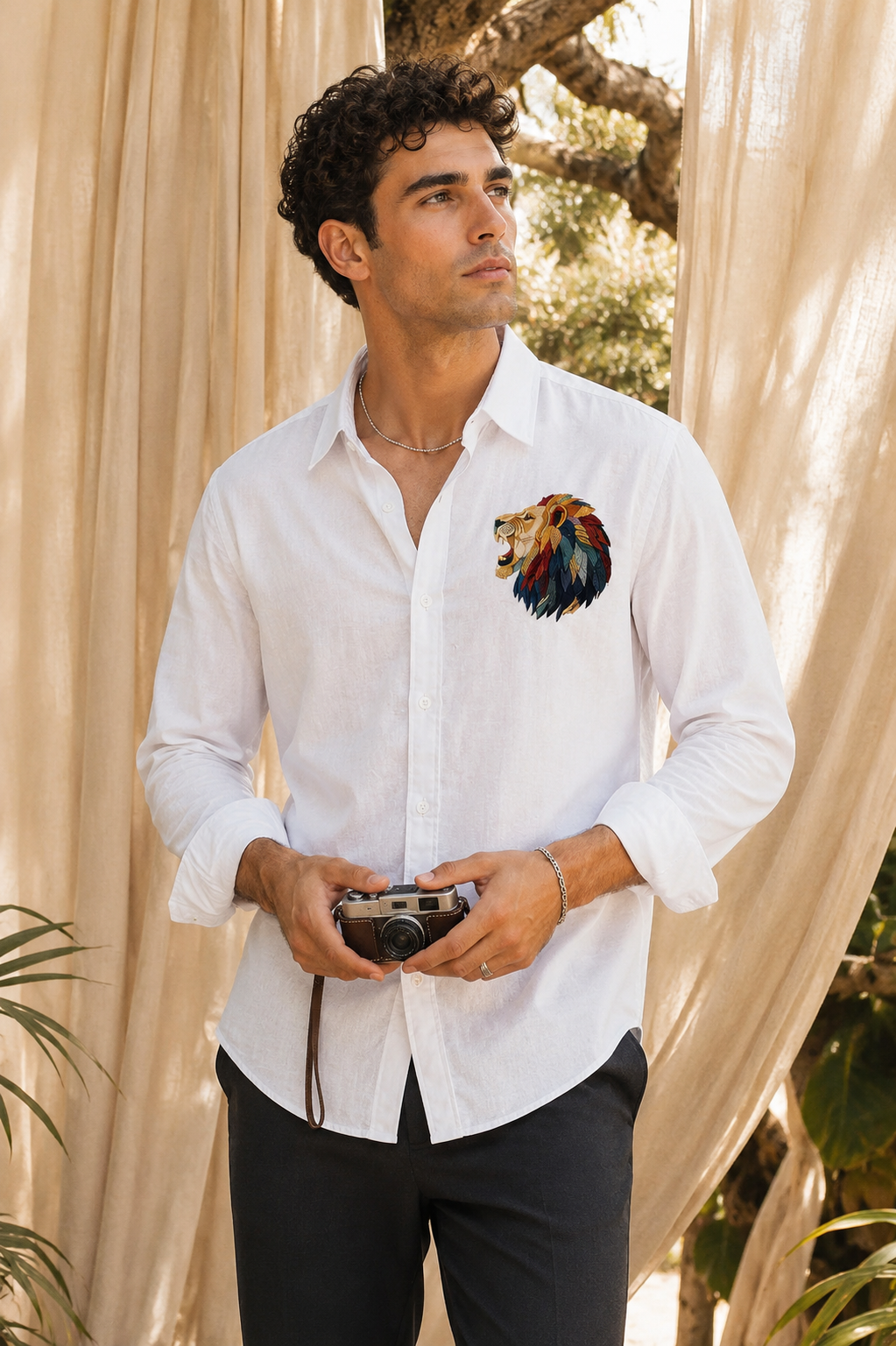 MerinoWear Royal Lion White Linen Shirt