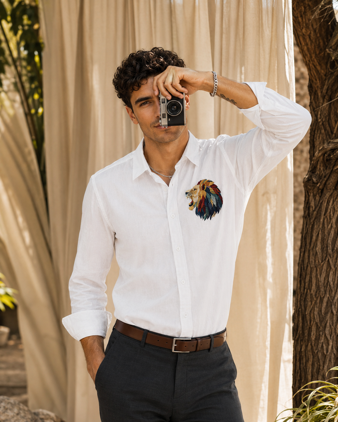 MerinoWear Royal Lion White Linen Shirt