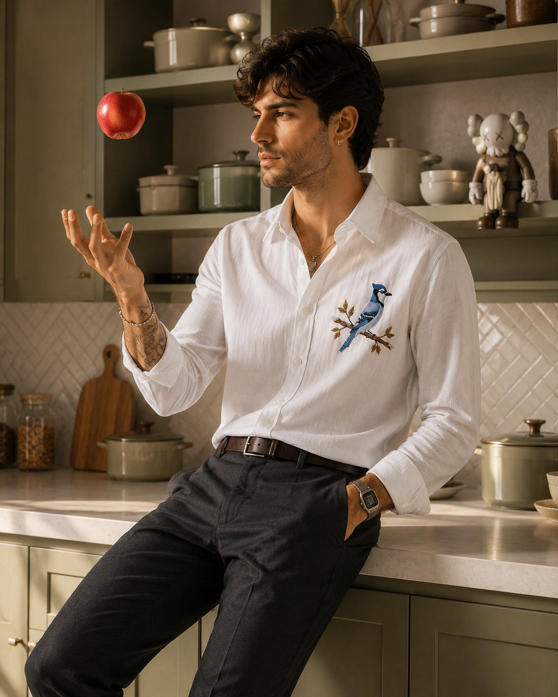 MerinoWear Blue Sparrow White Linen Shirt