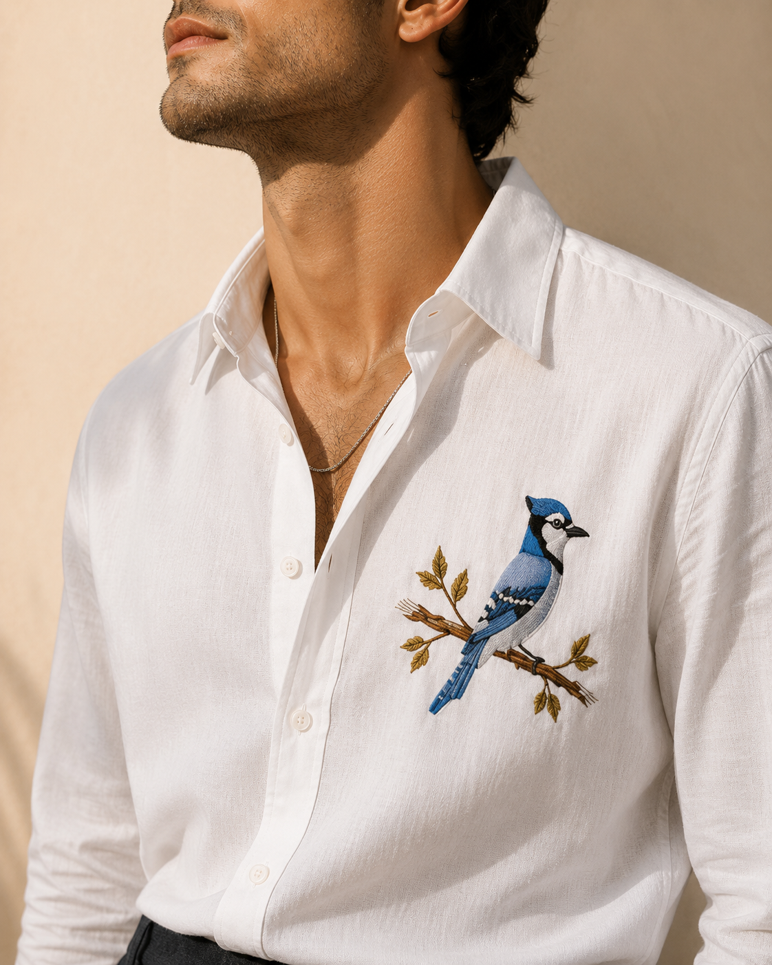 MerinoWear Blue Sparrow White Linen Shirt