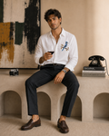 MerinoWear Blue Sparrow White Linen Shirt