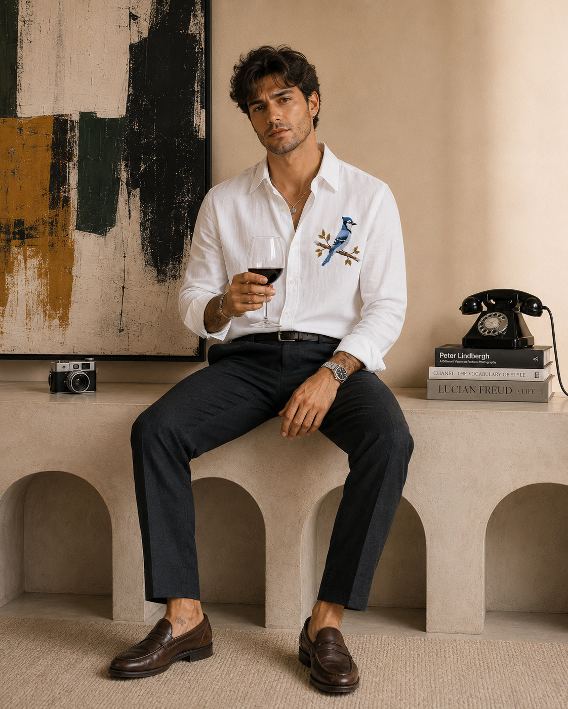 MerinoWear Blue Sparrow White Linen Shirt