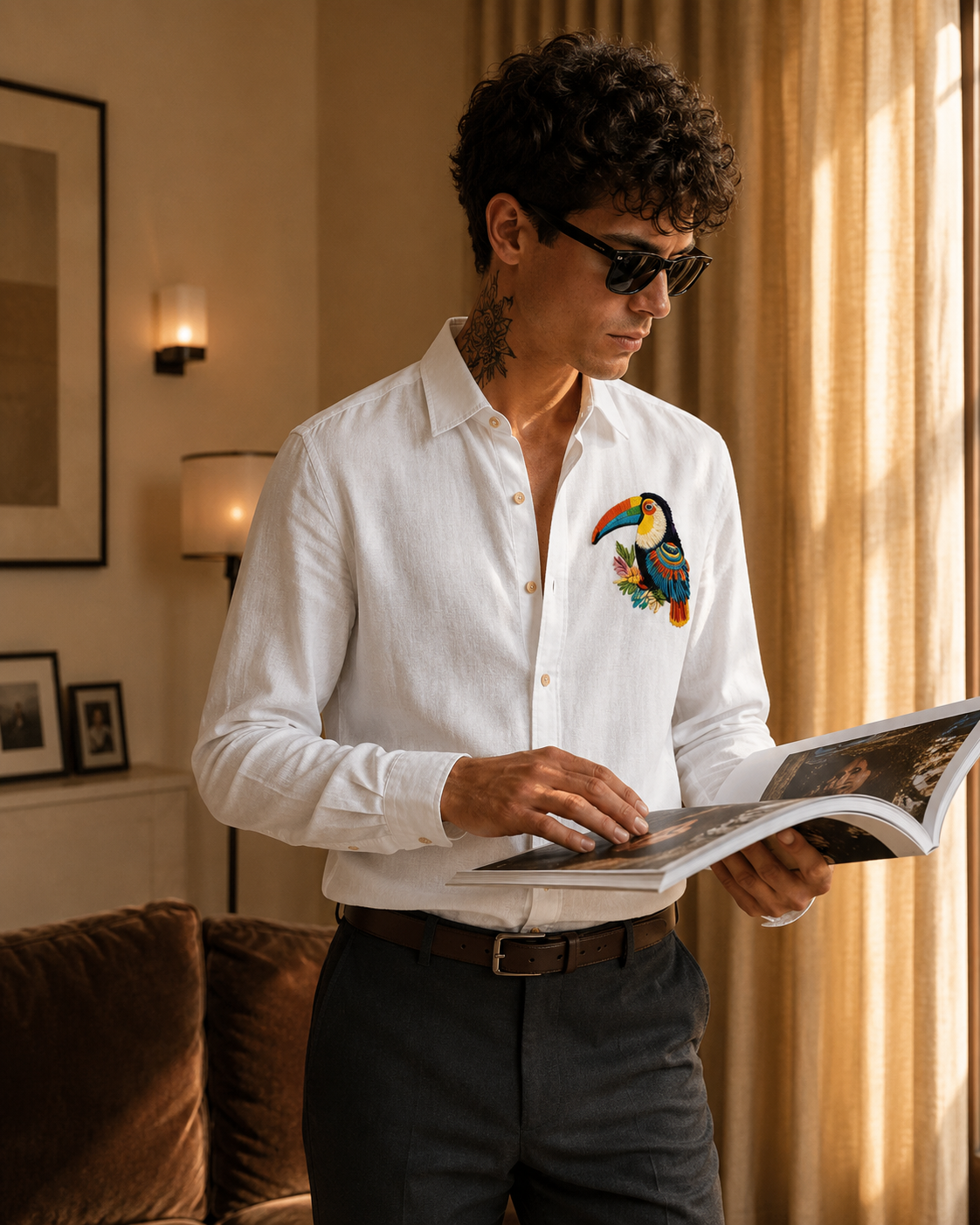 MerinoWear Tropical Toucan White Linen Shirt