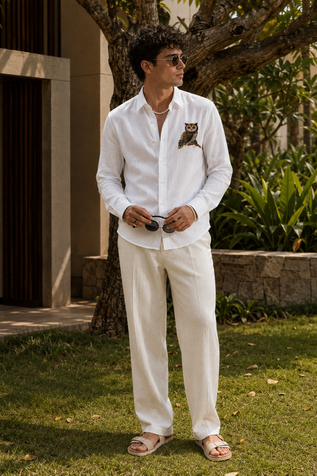 MerinoWear Royal Owl White Linen Shirt