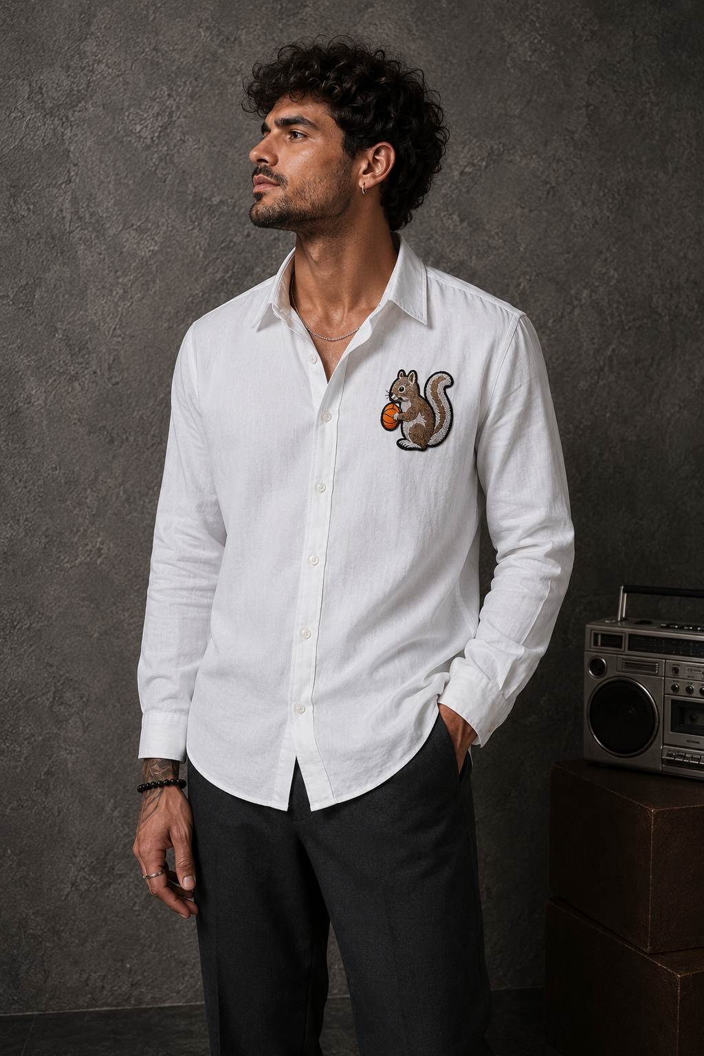 MerinoWear Nut Squirrel White Linen Shirt