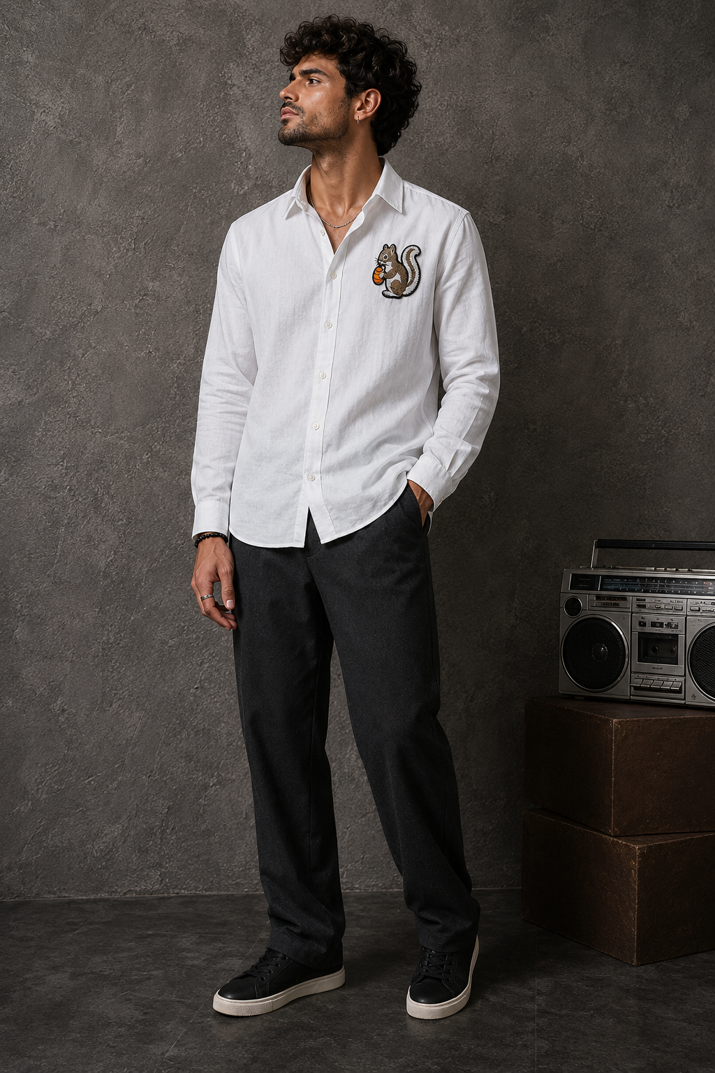 MerinoWear Nut Squirrel White Linen Shirt