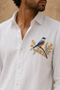 MerinoWear Blossom Bird White Linen Shirt