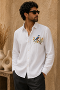 MerinoWear Blossom Bird White Linen Shirt