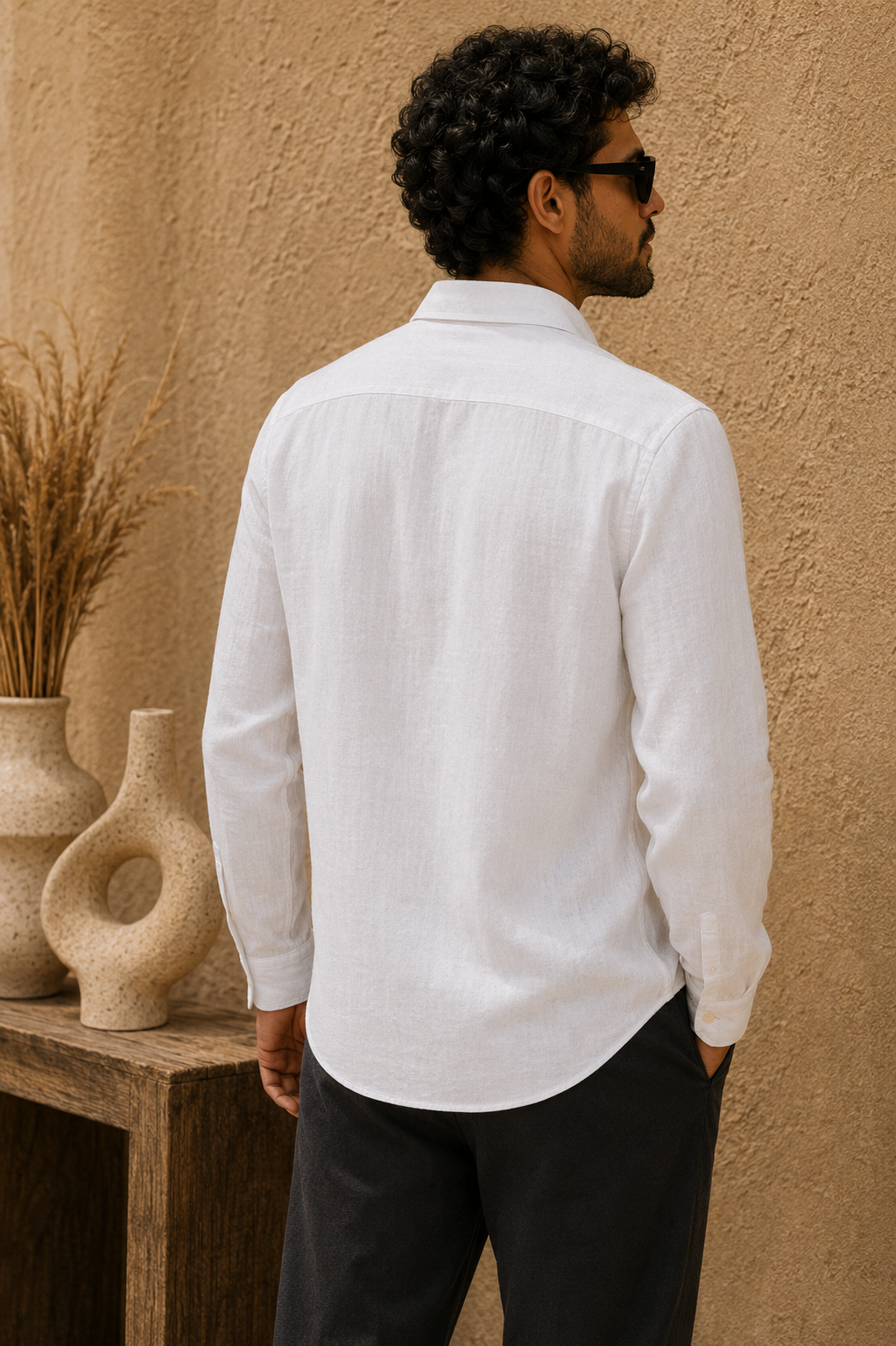 MerinoWear Blossom Bird White Linen Shirt