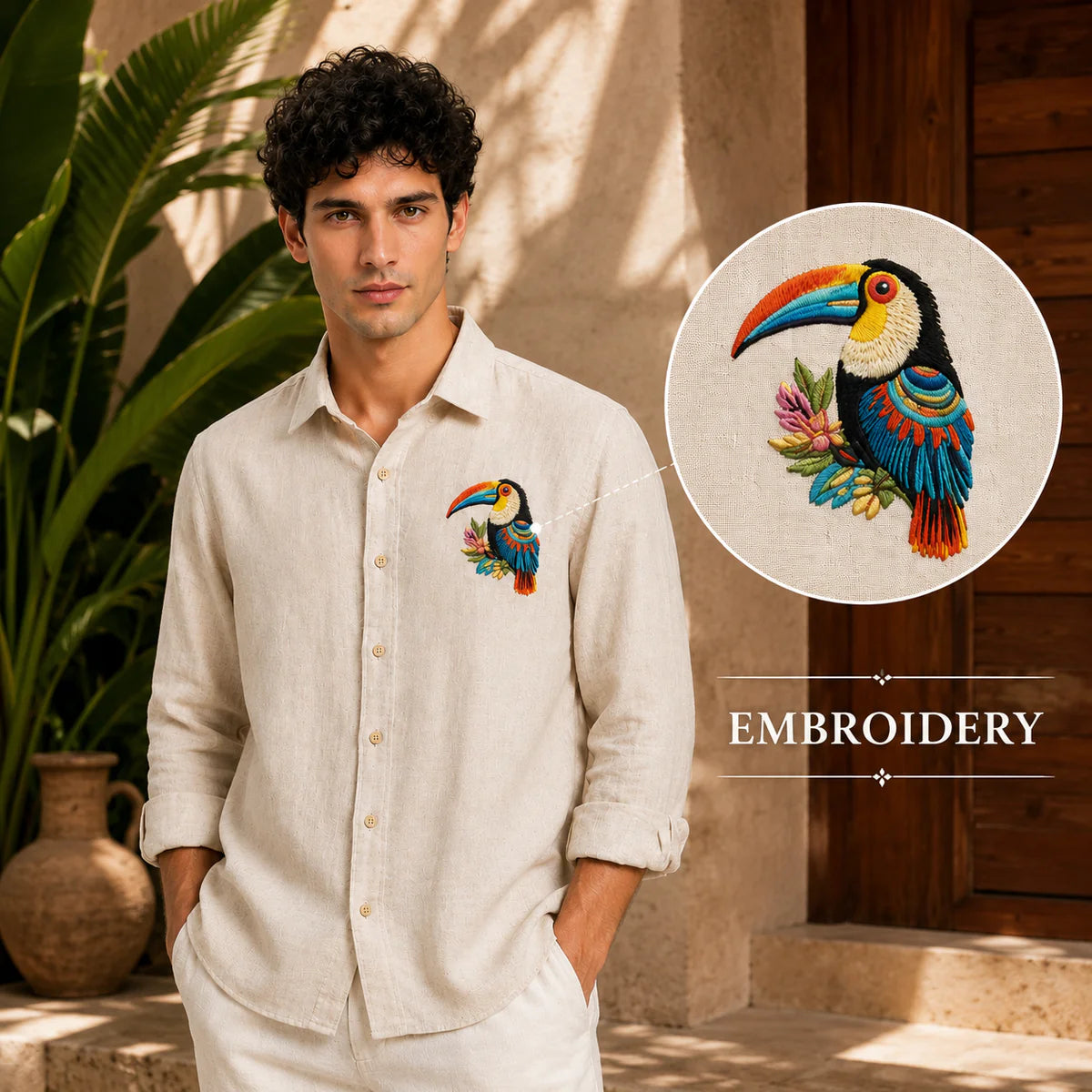Tropical Toucan Embroidered Shirt