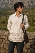 MerinoWear Heritage Beige Warli Art Printed Linen Shirt