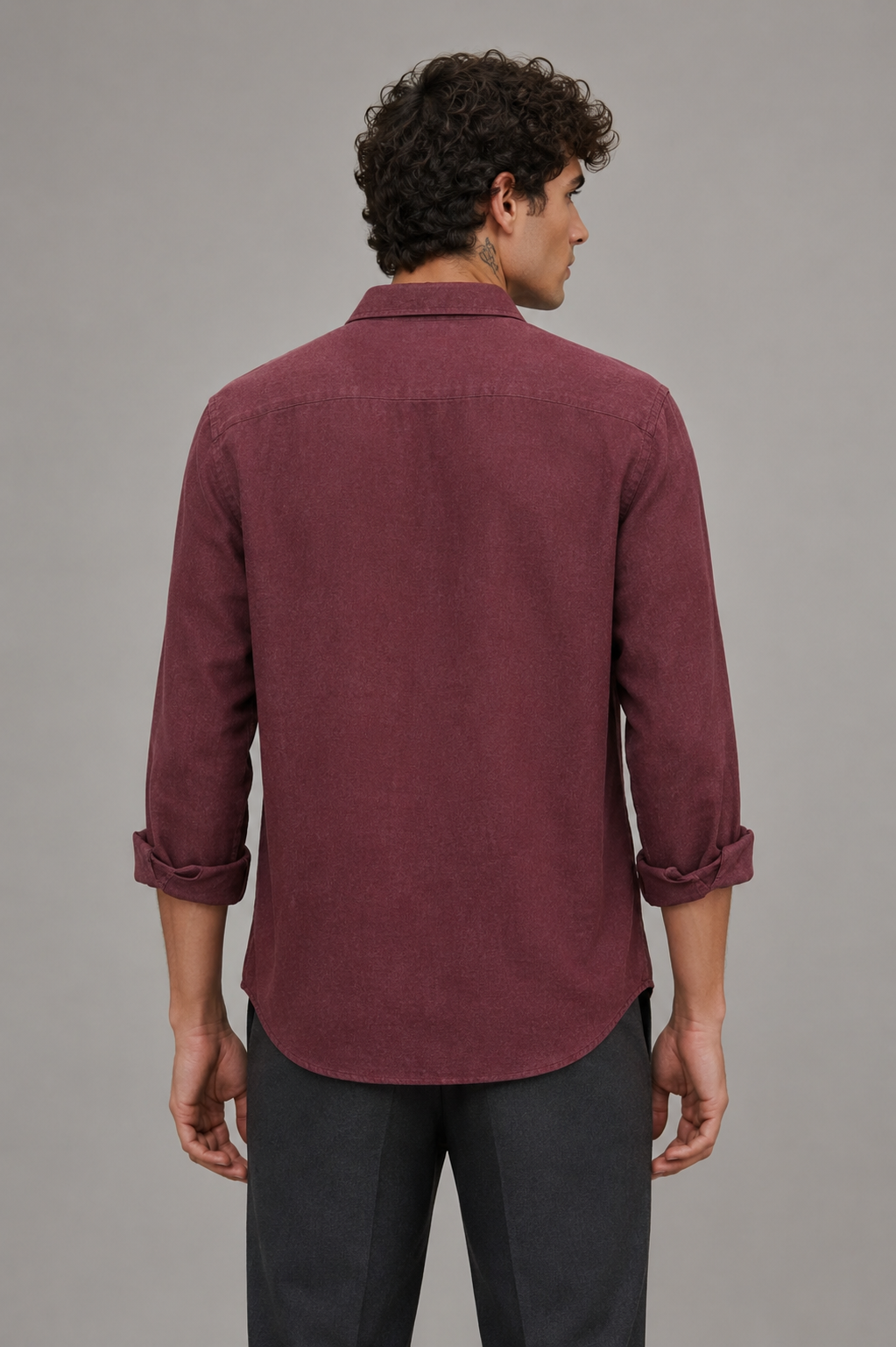 MerinoWear Premium Maroon Palm Tree Embroidered Linen Shirt