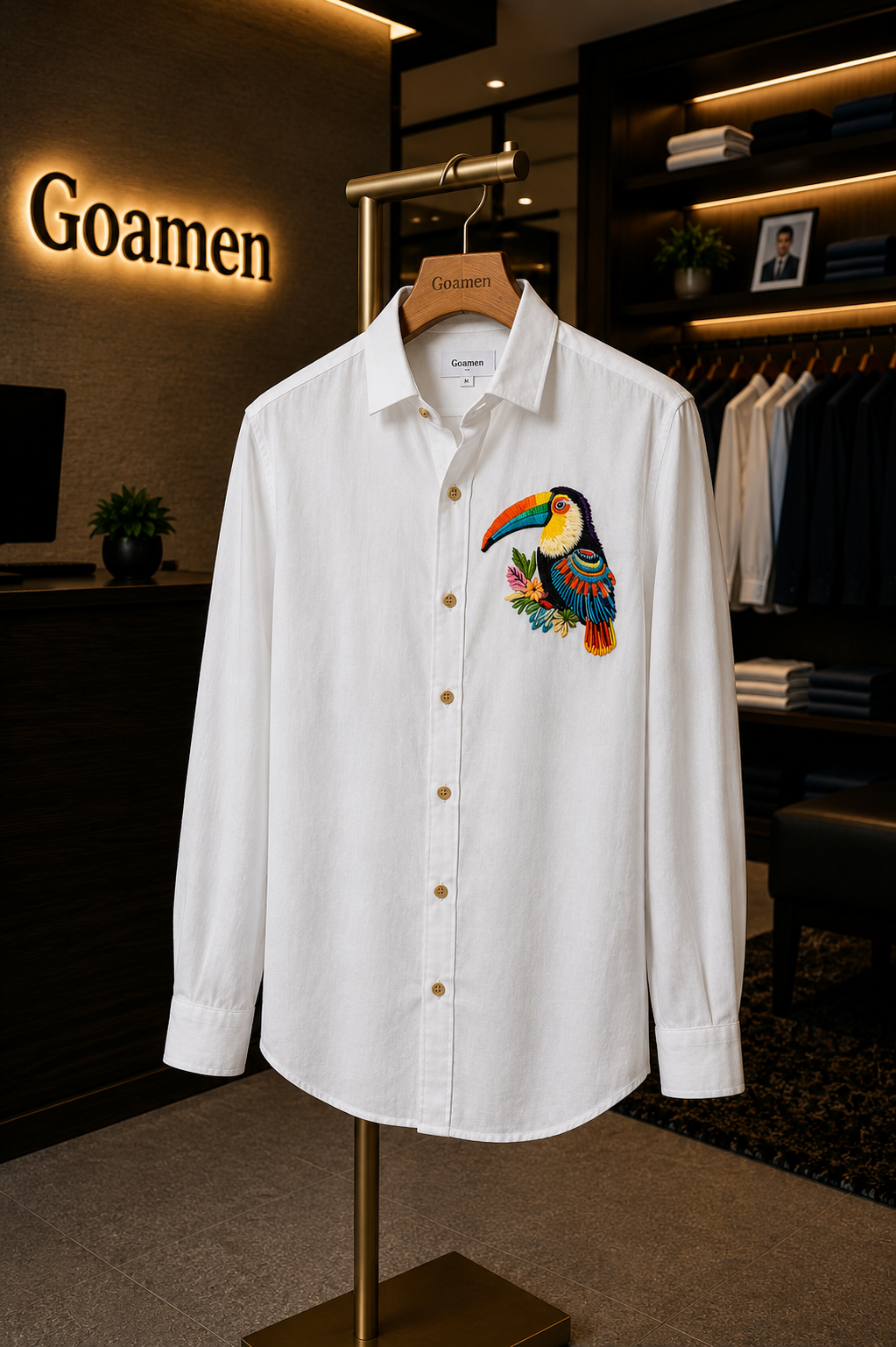MerinoWear Tropical Toucan White Linen Shirt