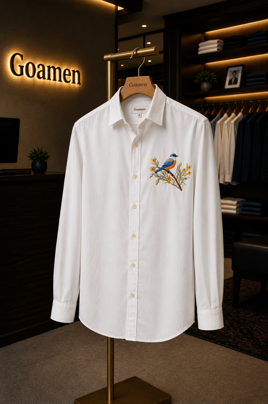 MerinoWear Blossom Bird White Linen Shirt
