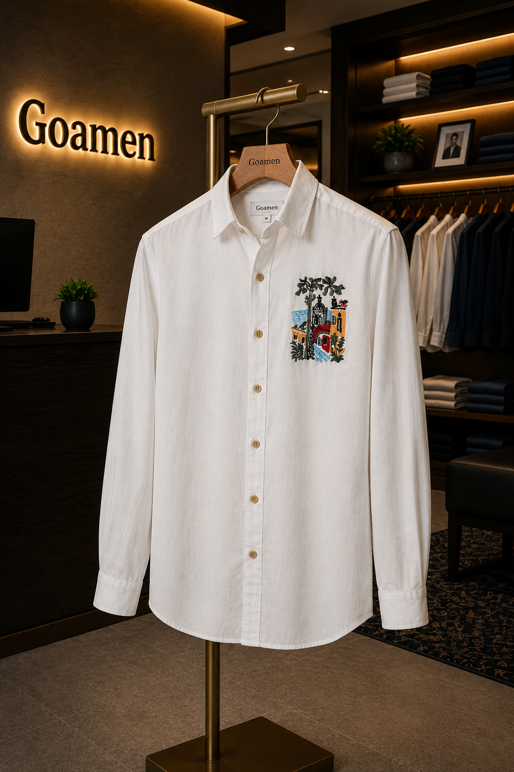 MerinoWear Riviera Artscape Embroidered White Shirt