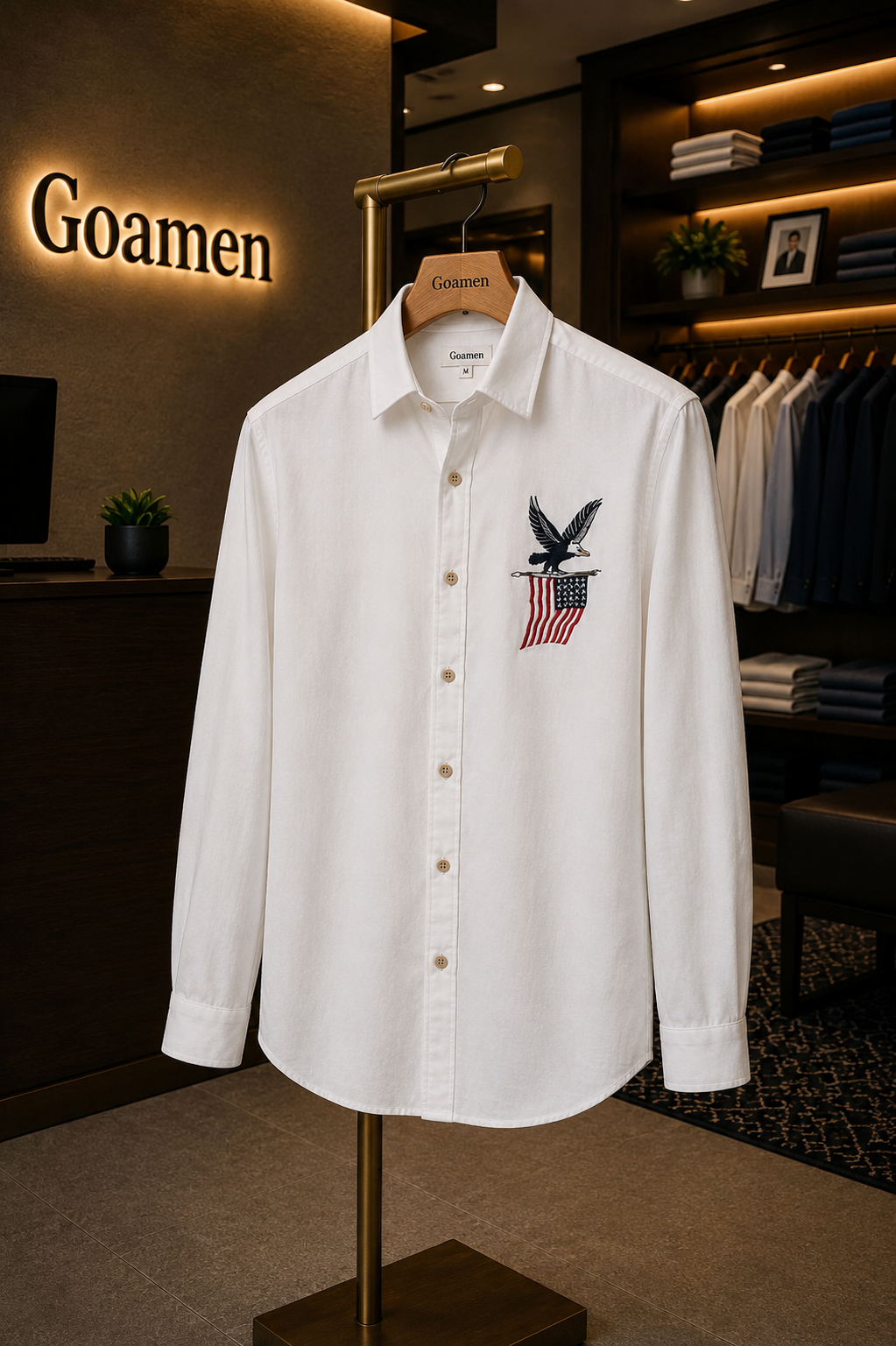 MerinoWear Riviera Freedom Crest Embroidered White Shirt