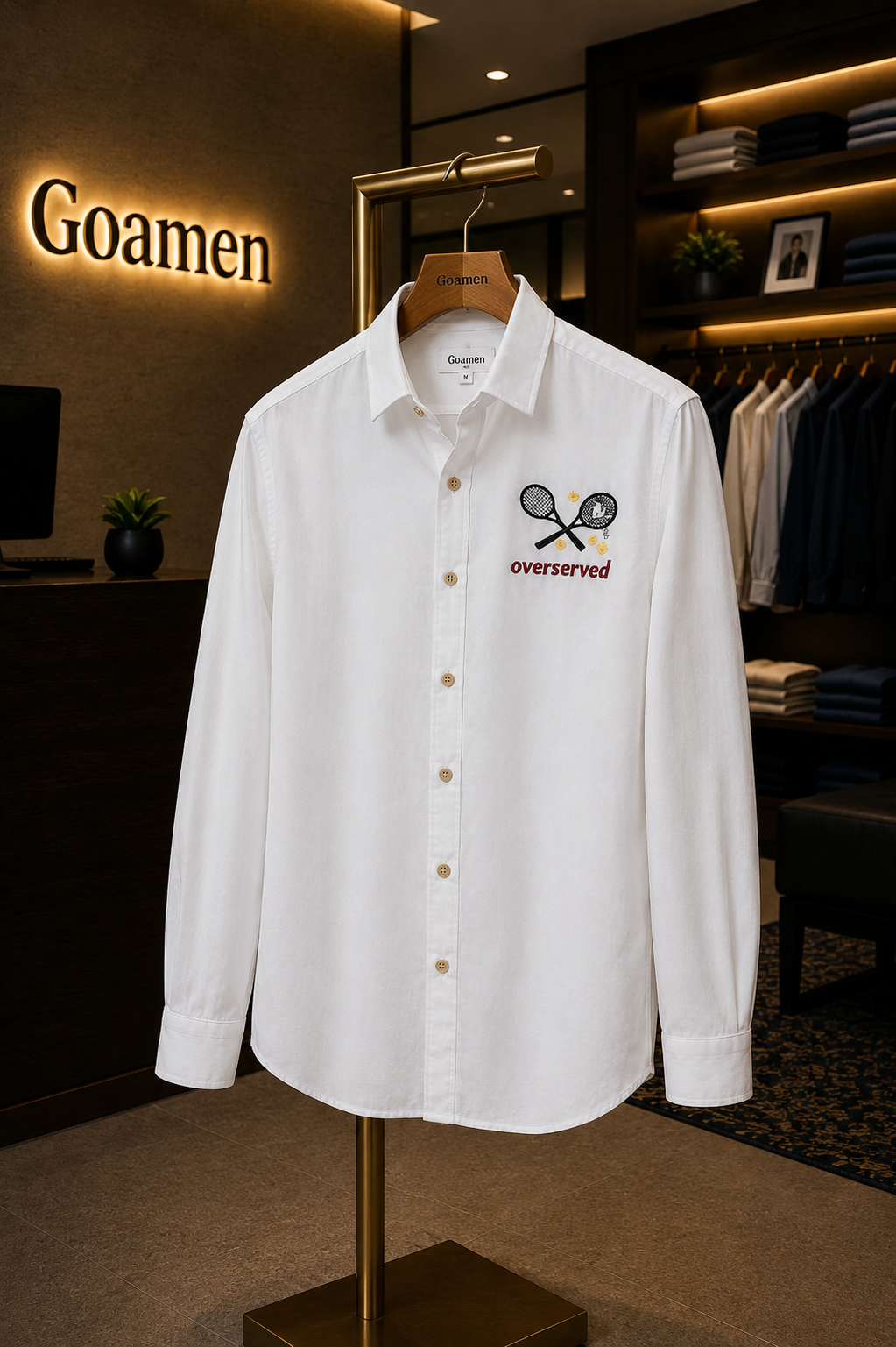 MerinoWear Riviera Sport Luxe “Overserved” Embroidered White Shirt