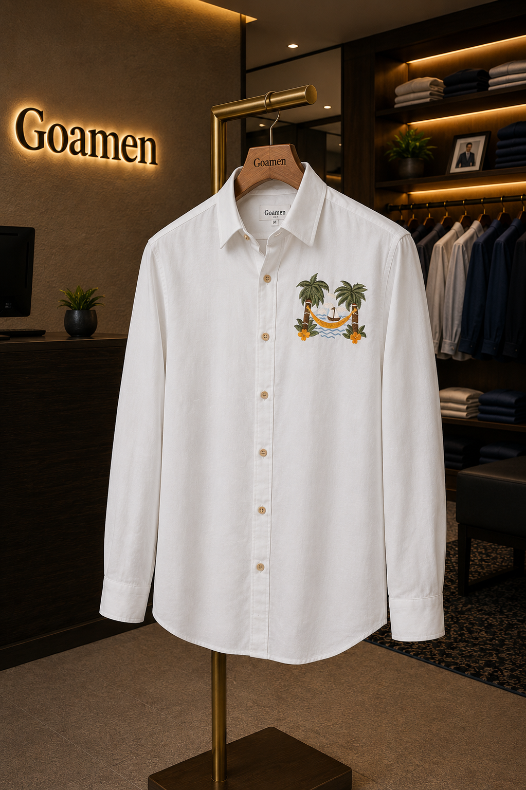 MerinoWear Riviera Tropical Escape Embroidered White Shirt