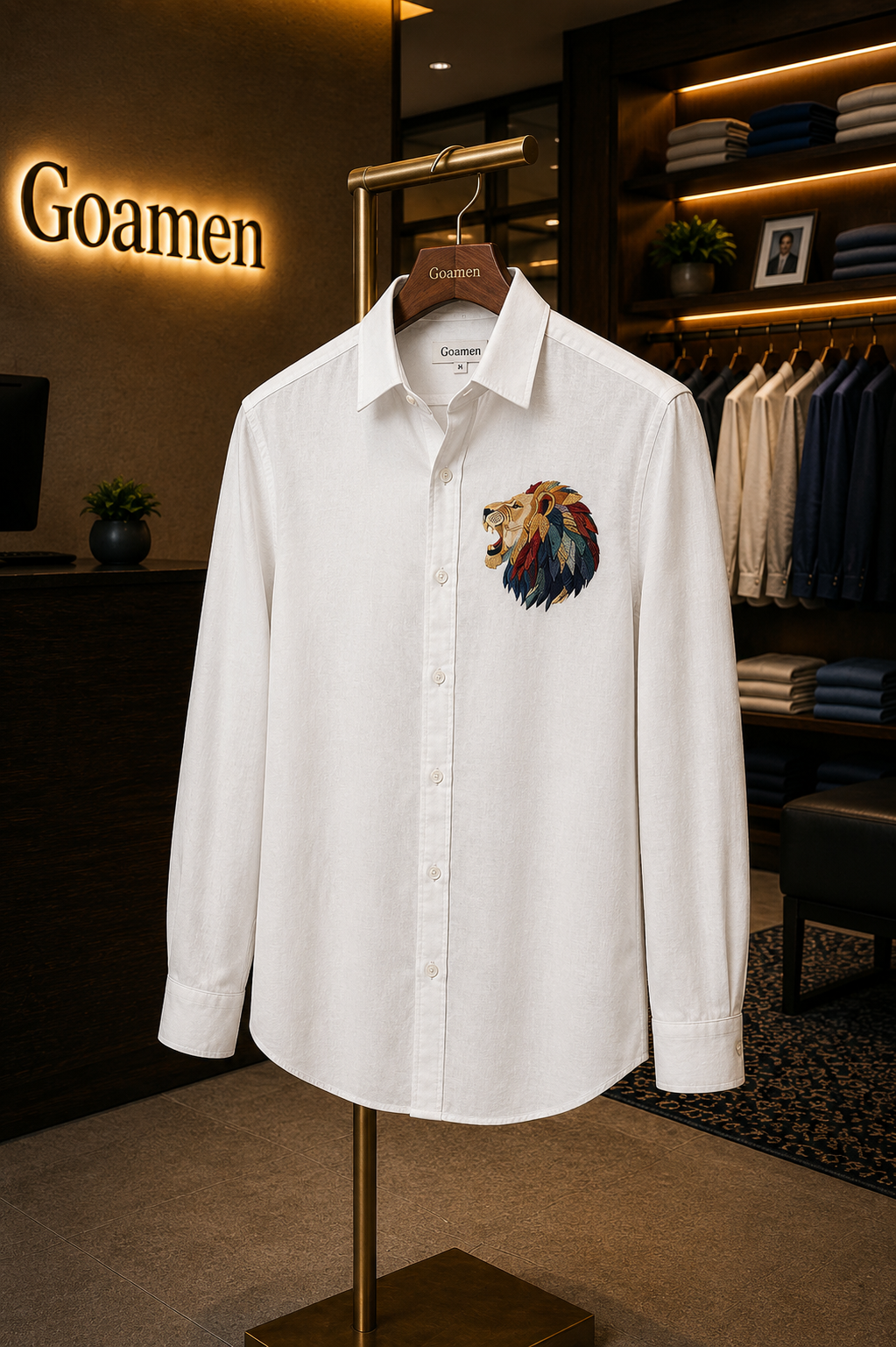 MerinoWear Royal Lion White Linen Shirt