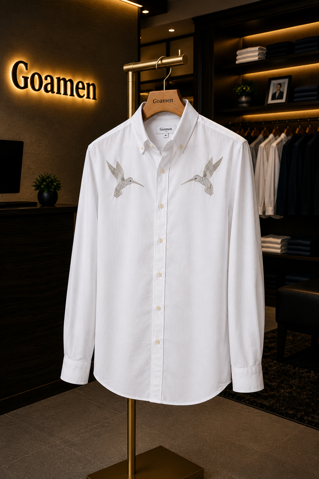 MerinoWear Riviera Twin Hummingbird Embroidered White Shirt