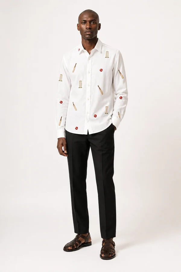 Men's Ivory Cricket Motif Shirt