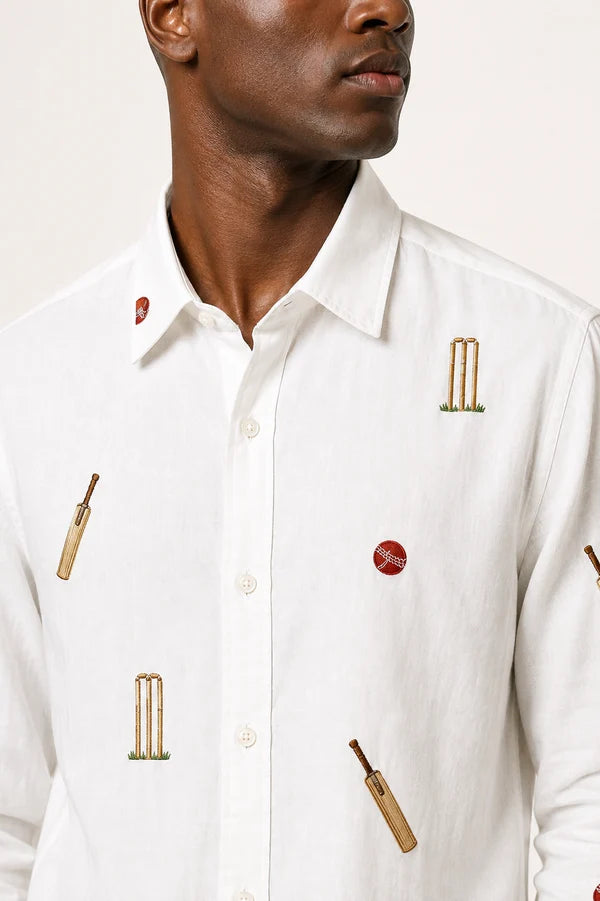 Men's Ivory Cricket Motif Shirt