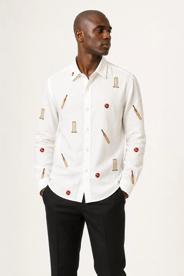 Men's Ivory Cricket Motif Shirt