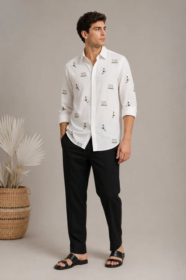Men's Ivory Football Motif Shirt