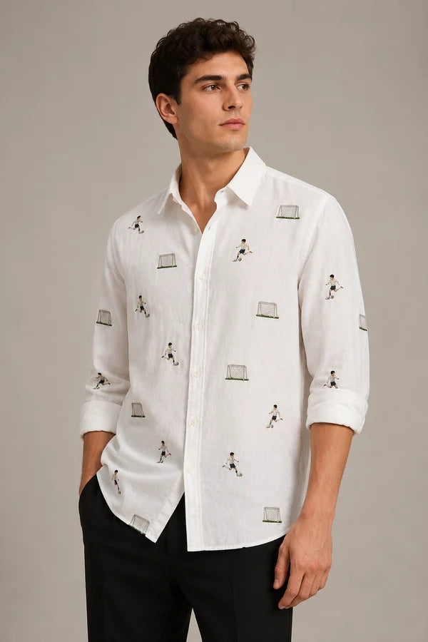 Men's Ivory Football Motif Shirt