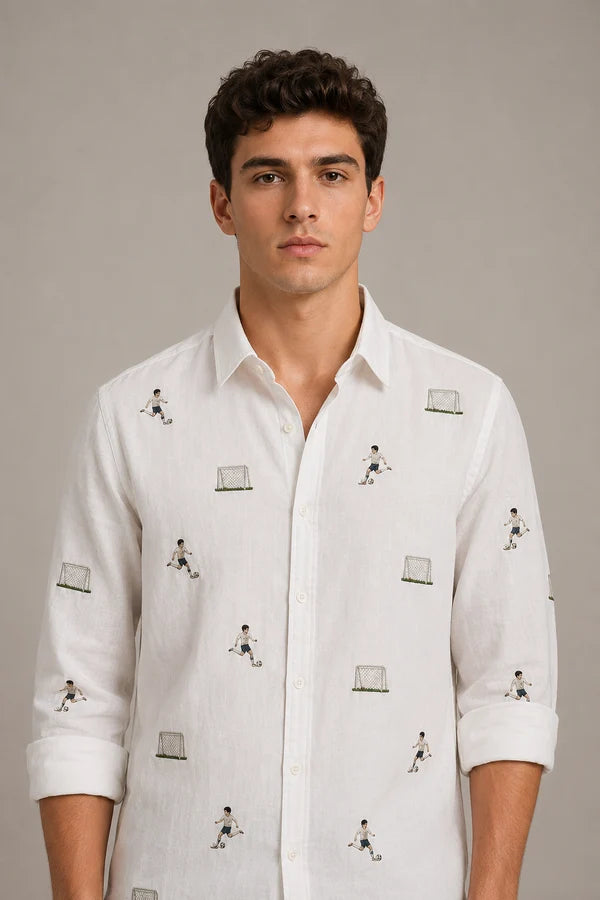 Men's Ivory Football Motif Shirt