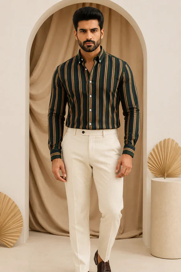 Men's Striped Full Sleeve Shirt - MerinoWear