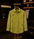 Men's Matchstick Motif Olive Green Shirt