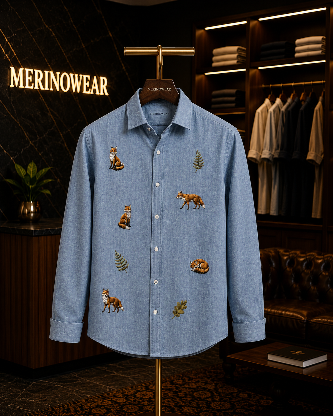 Men's Arctic Blue Fox Motif Shirt
