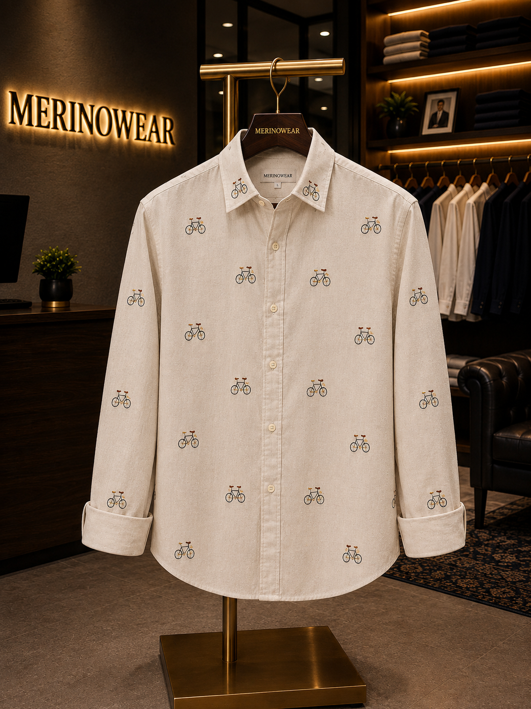 Men's Ivory Bicycle Motif Shirt