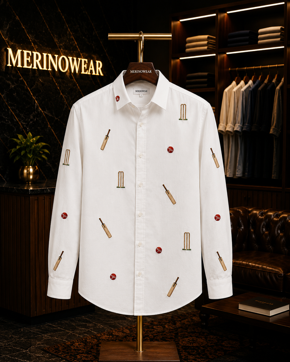 Men's Ivory Cricket Motif Shirt