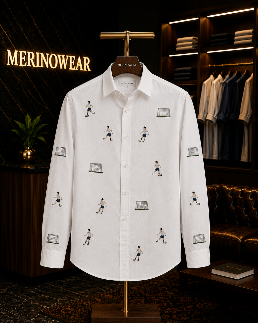 Men's Ivory Football Motif Shirt