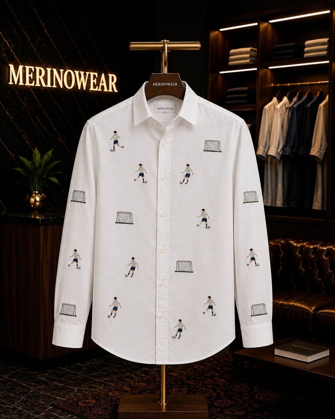 Men's Ivory Football Motif Shirt