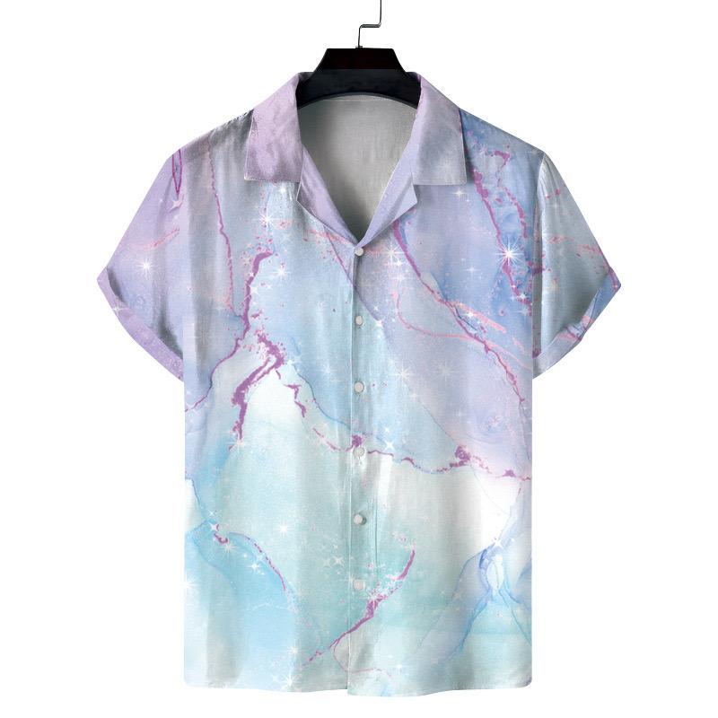 Men's Sky Blue Marble Print Resort Shirt