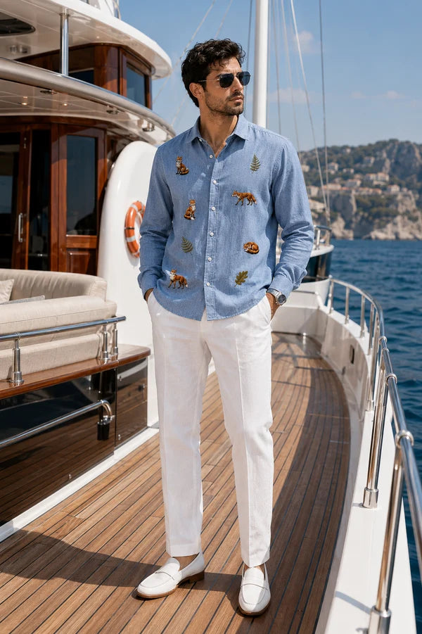 Men's Arctic Blue Fox Motif Shirt