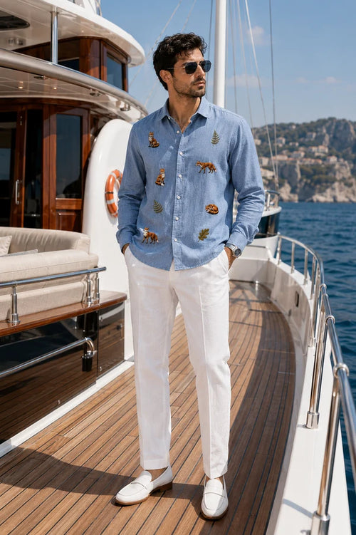 Men's Arctic Blue Fox Motif Shirt