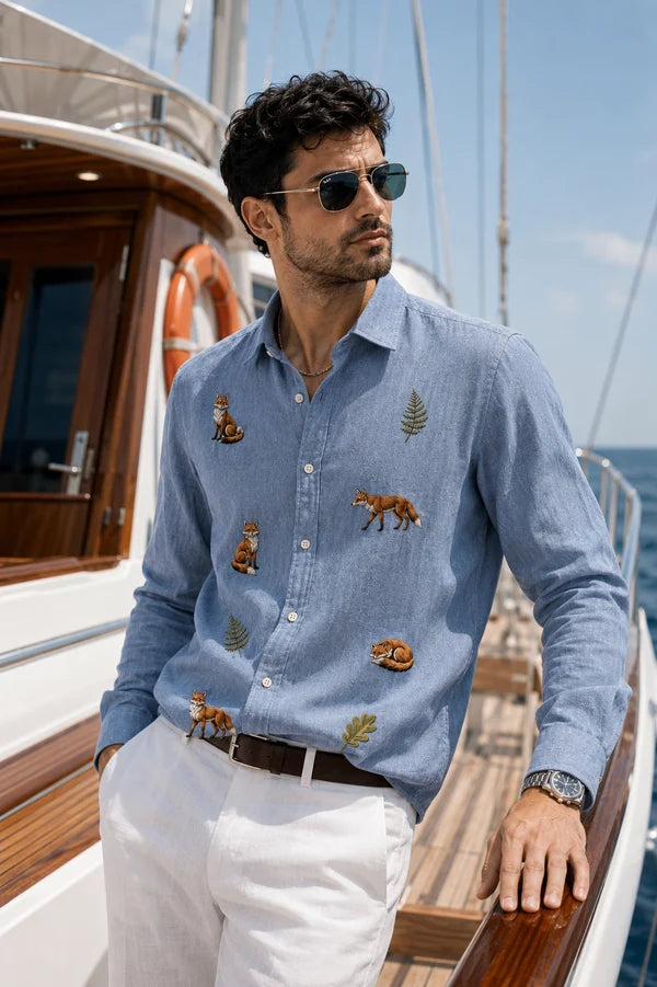 Men's Arctic Blue Fox Motif Shirt