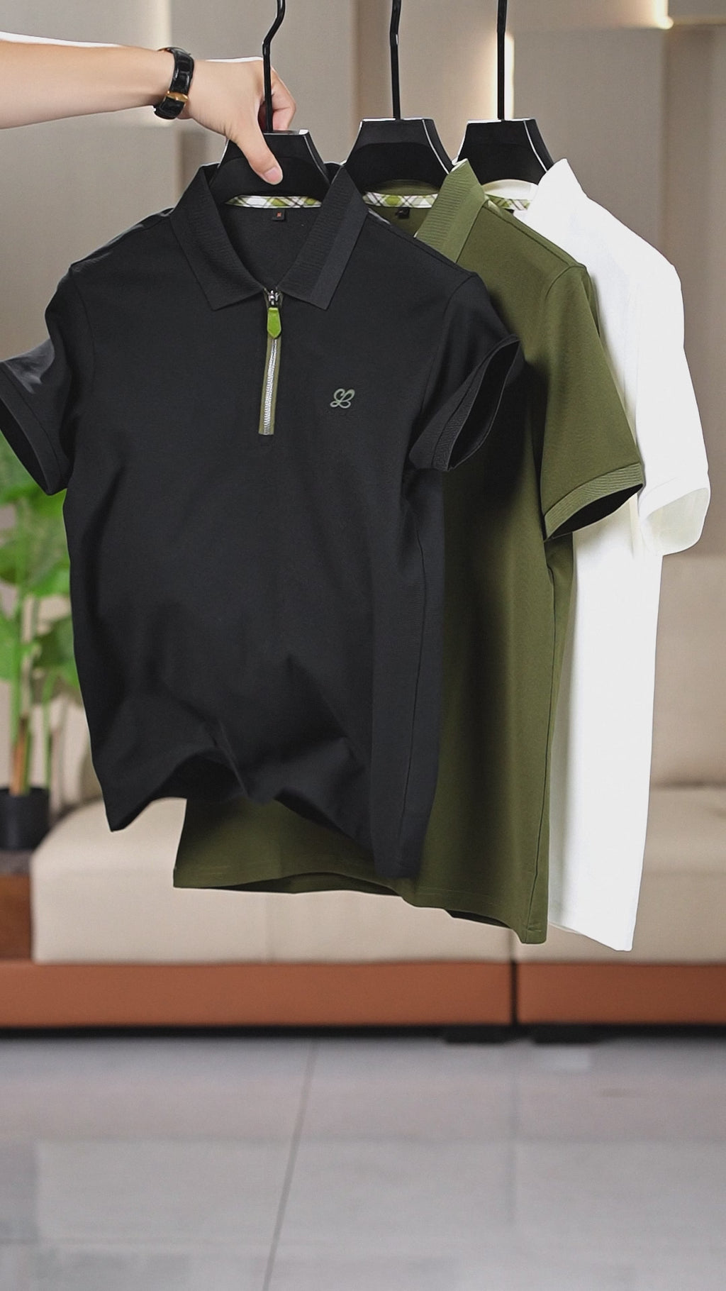 Olive Crest Zip Polo T-Shirt