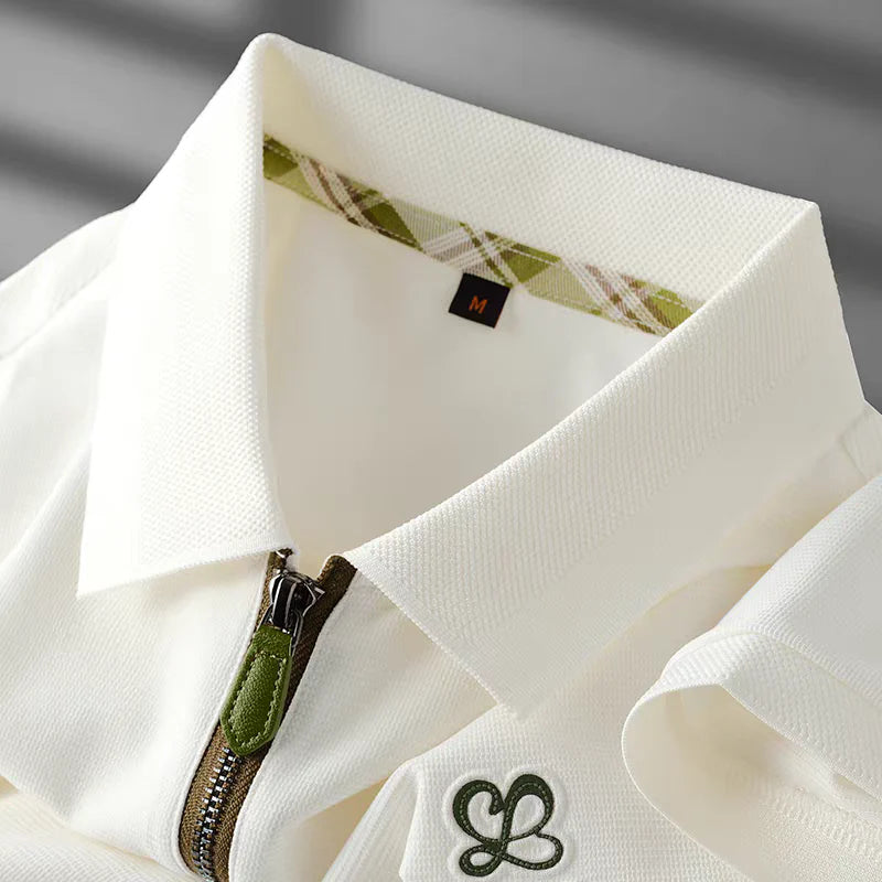 Olive Crest Zip Polo T-Shirt